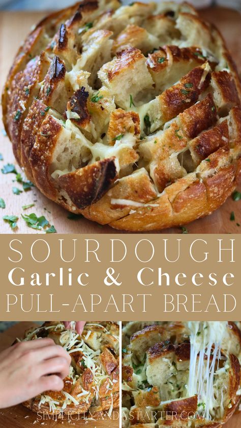 Pull Apart Bread Appetizer, Pull Apart Cheese Bread, Cheesy Pull Apart Bread, Recipe Using Sourdough Starter, Bread Pull Apart Recipes, Sourdough Bread Starter, Cheese Bread Recipe, Sourdough Starter Discard Recipe, Homemade Sourdough Bread