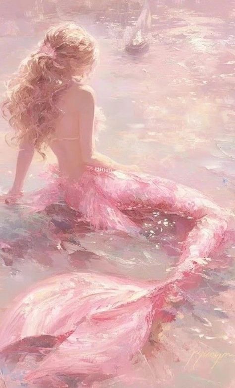 Pink Mermaid Drawing, Mermaid In Water Drawing, Mermaidcore Aesthetic Pink, Pink Mermaid Wallpaper, Mermaid Art Aesthetic, Siren Art Beautiful, Pink Mermaidcore, Pink Mermaid Aesthetic, Siren Painting