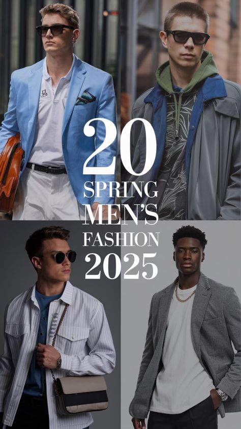 Explore 20 stylish spring men's fashion ideas for 2025! From pastel blazers to trendy streetwear-inspired jackets, these looks are perfect for upgrading your wardrobe this season. Pair lightweight shirts with versatile blazers or layer casual fits with sleek accessories for a polished aesthetic. Discover the ultimate blend of comfort and sophistication for spring! Men’s Spring Fashion 2025, Men’s Fashion Trends 2025, Spring Summer 2025 Mens Fashion Trends, Men’s Spring, 2025 Mens Fashion Trends, Mens 2025 Fashion Trends, 2025 Mens Fashion, Casual Fashion Men's Outfit Ideas, Spring Style 2025