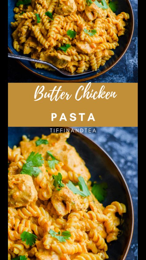 Creamy Butter Chicken Pasta, Fried Chicken Pasta Recipes, Butter Chicken Pasta Recipes, Curry Pasta Recipe, Curry Chicken Pasta, Chicken And Noddles, Butter Chicken Pasta, Indian Noodles, Lebanese Dishes