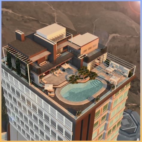 Penthouse Sims 4, Sims 4 Penthouse, Penthouse Building, Sims 4 Rooms, Penthouse Ideas, The Sims 4 Lots, Modern Penthouse, New York Penthouse, San Myshuno