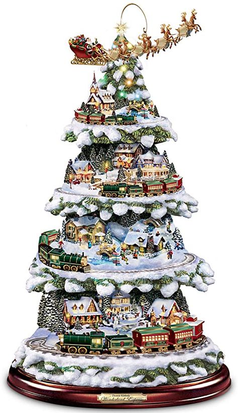 The Bradford Exchange Thomas Kinkade Animated Tabletop Christmas Tree with Train: Wonderland Express Thomas Kinkade Christmas, Christmas Tree Train, Christmas Wall Stickers, Christmas Window Stickers, Train Decor, Christmas Tree With Presents, Crystal Garland, Christmas Tree Sale, Santa And His Reindeer