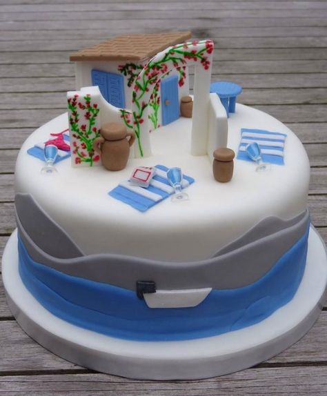 Greek+island+cake+-+Cake+by+Jane-Simply+Delicious Greece Cake Birthday, Greek Birthday Cake, Greek Cake, Island Cake, Cheer Someone Up, 16 Birthday Cake, Crazy Cakes, Mama Mia, Simply Delicious