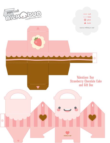 Cute printable cake box for rainy day fun! Valentines Bricolage, Printable Box, Valentine Cake, Papercraft Templates, Cupcake Boxes, Paper Toy, Cake Box, Box Template, Diy Box