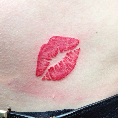 Lips lipstick tattoo Lips Tattoo Ideas Kisses, Kiss Lip Tattoos, Red Lips Tattoo, Lip Print Tattoos, Lipstick Tattoo, Therapy Inspiration, Alas Tattoo, Kiss Tattoos, Lipstick Tattoos