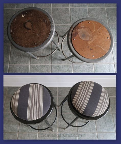 Industrial Stool Makeover Version 2 - Scavenger Chic Thrifting Hacks, Art Teacher Classroom, Classroom Stools, Bar Stool Makeover, Diy Bar Stools, Stool Makeover, Metal Stools, Stool Ideas, Furniture Transformation