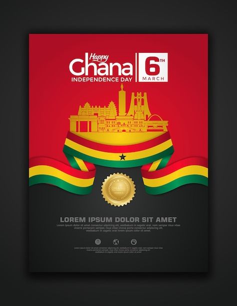 Poster design republic ghana happy indep... | Premium Vector #Freepik #vector #ghana #ghana-flag #red-green #gold-cover Ghana Independence Day Flyer, Happy Independence Day Background, Vector Poster Design, Ghana Flag, Graphic Design Inspiration Poster, Inspiration Poster, Independence Day Background, Independence Day Images, Sign Board Design