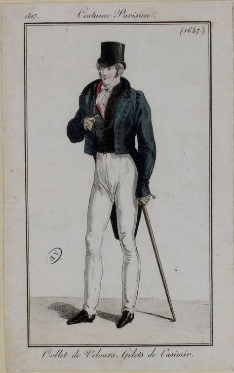 1817 Costume Parisien Regency Era Mens Fashion, 1815 Fashion, Regency Menswear, Regency Mens Fashion, 1800s Men, Regency Men, 1820 Fashion, 19th Century Men, Regency Era Fashion