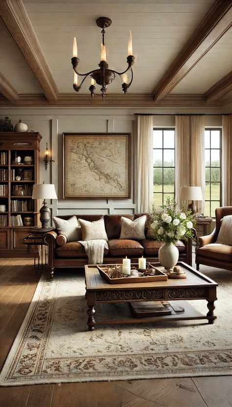 21 Dreamy Farmhouse Living Room Decorating Ideas That Will Transform Your Space 🌾🏡 Cream Leather Sofa Living Room, Farmhouse Decorating Ideas, Cozy Farmhouse Living Room, Leather Couches Living Room, Refined Rustic, Cream Living Rooms, Gold Throw, Rustic Farmhouse Living Room, Leather Sofa Living Room