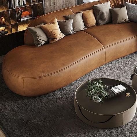 Curved Leather Sofa, Lounger Sofa Living Rooms, Leather Curved Sofa, Sofa 2024, Sofa Round, Sofa Ottoman, Luxe Furniture, Genuine Leather Sofa, Designer Sofa