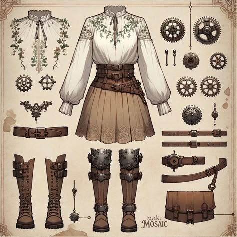 🤎⚙️🤎 Fantasy Clothing Aesthetic, Adventure Clothes Fantasy, Fantasy Adventurer Outfit, Fantasy Traveler Outfit, Fantasy Inspired Outfits, Fantasy Outfit Ideas, Fantasy Outfits Design, Nature Aesthetic Outfit, Fantasy Clothing Design