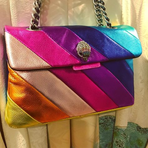 Retro Metallic Stripe Purse Kurt Geiger Bag, Rainbow Bag, London Bags, Suede Handbags, Eagle Head, Trending Handbag, Women Handbag, Kurt Geiger, Womens Tote