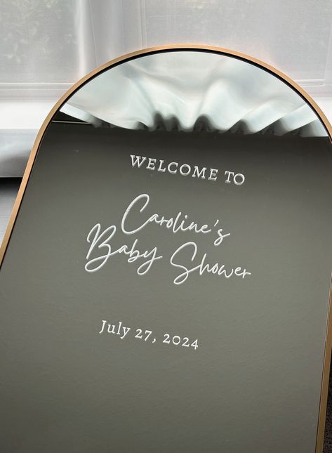 Personalized Baby Shower Welcome Sign! - Looks AMAZING on a Mirror or Acrylic! This Baby Shower Decal is divided into 4 parts: *Welcome To  *Mom's name (personalization) *Baby Shower *Date SIZE (look for size picture for reference) **CUSTOMIZED ORDER is available.  That means you need a different size - Nothing else can be added. We can go up to 20" width. WHAT YOU WILL RECEIVE IN YOUR PACKAGE: - Your chosen vinyl decal - Easy to follow, step by step instructions on how to apply your wall decal Sticker Baby, Reception Sign, White Baby Showers, Shower Mirror, Mirror Decal, Baby Shower Stickers, Mirror Sign, Christmas Baby Shower, Reception Signs