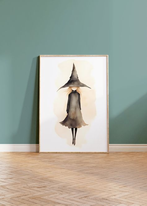 Minimalist Witch Watercolor Printable Wall Art / Cute Halloween Wall Decor / Girls Room Spooky Macabre Witchy Spooky Painting Dark Academia - Etsy Halloween Art Watercolor, Halloween Painting Watercolor, Spooky Watercolor Paintings, Witch Aesthetic Painting, Gothic Watercolor Paintings, Witchy Watercolor Art, Spooky Watercolor Art, Watercolor Art Ideas For Beginners, Halloween Watercolors