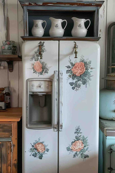 35 Creative Top of the Fridge Decor Inspiration for a Modern Home Decorating Side Of Fridge, Fridge Art Ideas, Over The Refrigerator Cabinet Ideas, Above The Refrigerator Ideas, Over Fridge Decor, Plants On Top Of Fridge, What To Put On Top Of Fridge, Decorate Top Of Refrigerator, Side Of Fridge Decor