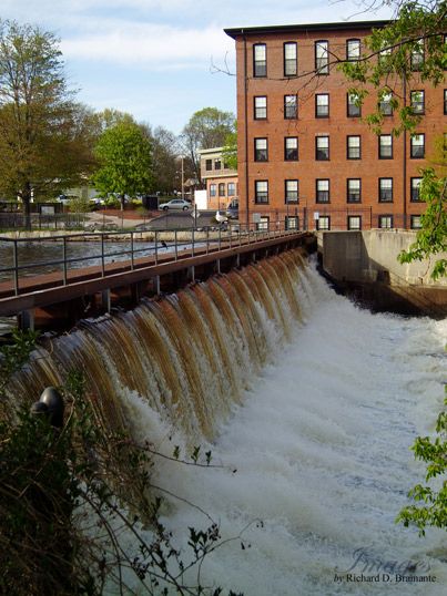 Charles River flowing over dam along Moody Street in Waltham Massachusetts.  The area is where old mills that were water powered once was the center of the industrial revolution in the United States.  Some of them have been re-purposed and converted for housing, office space, art lofts and a museum. Waltham Massachusetts, Boston History, Art Loft, River Flowing, The Industrial Revolution, Charles River, Water Powers, Water Mill, Water Wheel