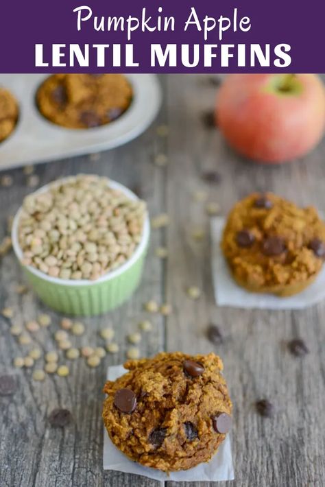 Pumpkin Apple Lentil Muffins Lentil Muffins, Cooking Green Lentils, High Fiber Fruits, Pumpkin Gingerbread, Fiber Fruits, Sweet Muffin, Pumpkin Apple, Whole Grains, Fiber Foods