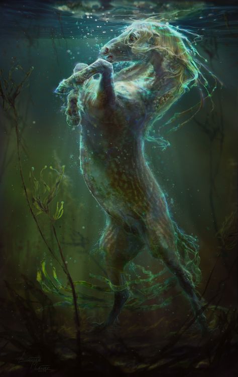 Kelpie Horse, Horse Diving, Water Horse, Dark Things, Water Spirit, Fantasy Horses, Water Me, Mythical Creatures Art, Beautiful Drawings