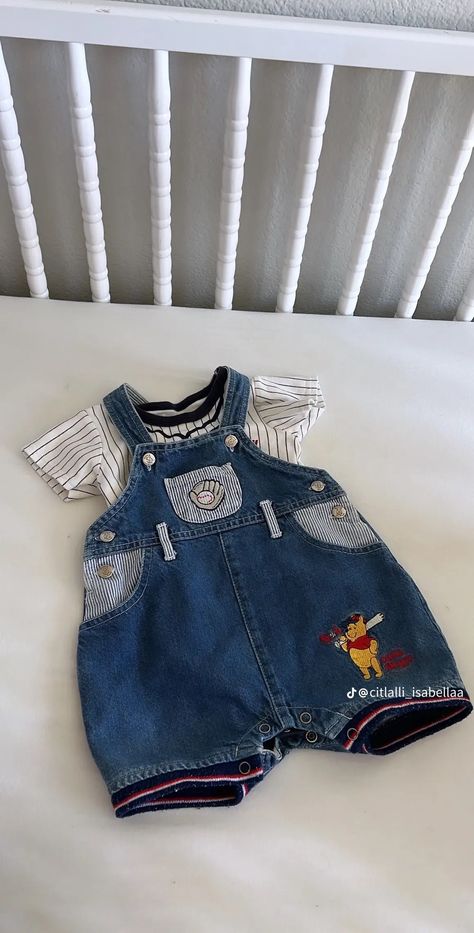 Baby Boy Vintage Outfits, 90s Baby Boy Outfits, Kai Outfits, Disney Baby Boy Outfits, Baby Boy In Overalls, Overalls Baby Boy, Baby Boy Jean Shorts, Vintage Summer Outfits, Boy Vintage