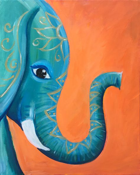 Chose your favorite piece from our painting gallery for your next event! Animal Paintings Acrylic, Birthday Painting, Canvas Drawing, Hippie Painting, Small Canvas Paintings, Travel Painting, Painting Party, Ganesha Painting, Elephant Painting