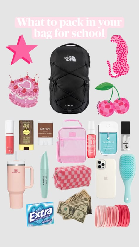 What to pack in your bag for school💋 Pack My School Bag With Me, What To Keep In Your School Bag, What To Pack In Your School Bag, What To Put In Your School Bag, Backpack Must Haves, Whats In My Backpack, School Bag Organization, Back Packing, Road Trip Bag