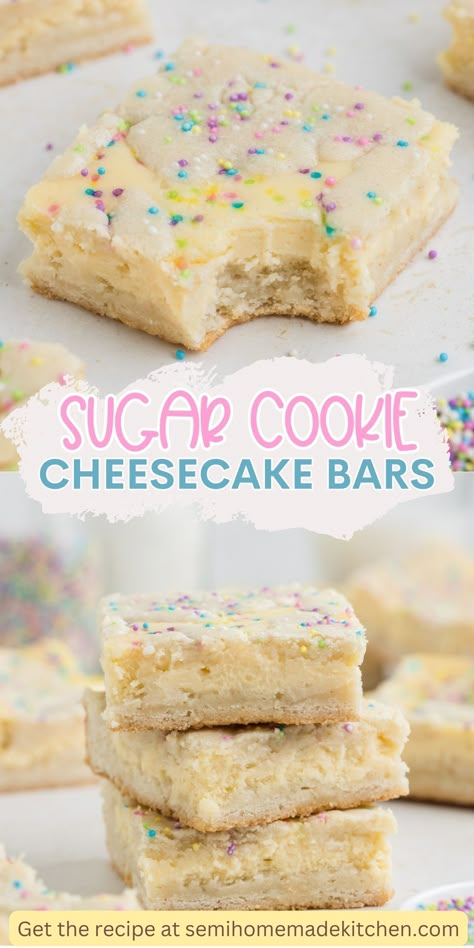 Sugar Cookie Cheesecake Bars, Sugar Cookie Bar, Cheesecake Cookie Bars, Cookie Cheesecake Bars, Sugar Cookie Cheesecake, Sugar Cookie Bar Recipe, Cheesecake Fudge, Cheesecake Cookie, Easy Bar Recipes