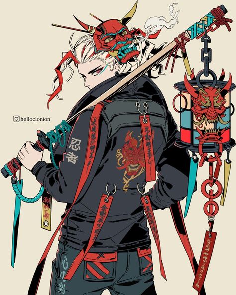 Anime Techwear, Urban Samurai, Anime Designs, Samurai Artwork, Arte Cyberpunk, Cyberpunk Character, Cyberpunk Art, Anime Character Drawing, Illustration Character Design