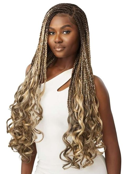 Amazon.com : Outre - 13X4 Lace Frontal Wig - French Curl Box Braids 32" (DR BURGUNDY) : Beauty & Personal Care French Curl Box Braids, Curl Box Braids, Curled Box Braids, Outre Wigs, French Curl, Lace Braid, Box Braid, Box Braids Styling, Human Braiding Hair