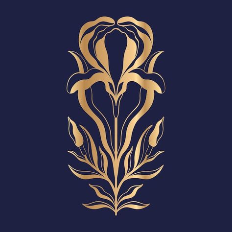 Vector floral iris in art nouveau 1920-1... | Premium Vector #Freepik #vector #luxury-elements #vintage-gold #gold-ornament #elegant-elements Art Nouveau Iris Tattoo, Art Deco Iris, Iris Art Nouveau, Iris Wallpaper, Iris Pattern, Iris Tattoo, Iris Art, Gold Ornament, Element Symbols