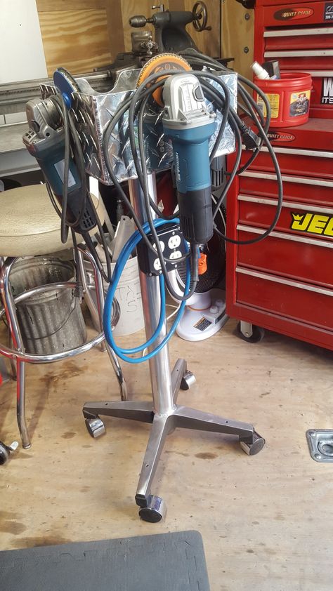 Grinder Stand Ideas, Angle Grinder Storage, Grinder Storage, Angle Grinder Stand, Grinder Stand, Welded Metal Projects, Garage Organization Tips, Garage Workshop Organization, Power Tool Storage