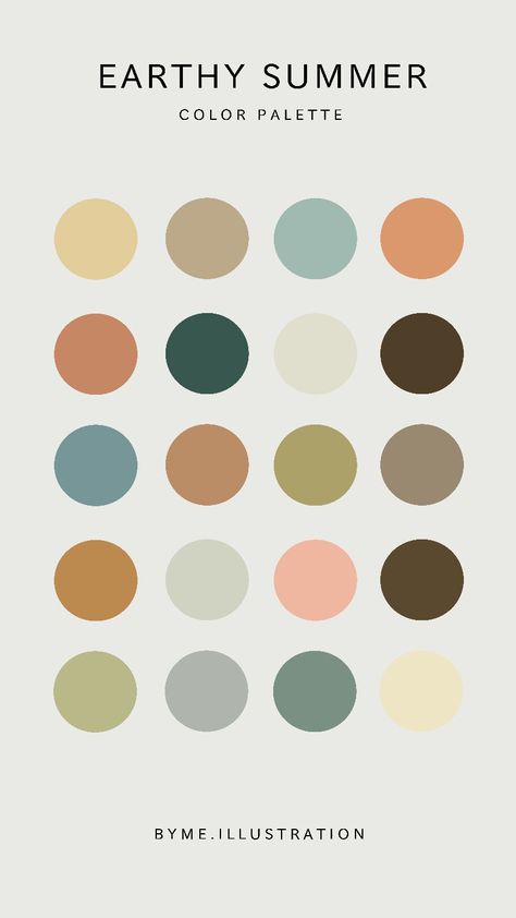 Byme.illustration Earthy Summer Color Palette, Summer Tones Color Palettes, Summer Palette, Summer Color Palette, Palette Color, Summer Color, Summer Colors, Color Palette, Apartment