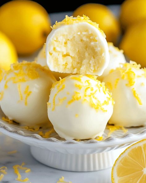 Lemon Cake Truffles, Easy Lemon Truffles No Bake, Weight Watchers Lemon Truffles, Lemon Cheesecake Truffles, Lemon Cheesecake Dessert, Lemon Truffles Recipe, White Chocolate Lemon Truffles, Lemon Truffles No Bake, Orange Creamsicle Truffles