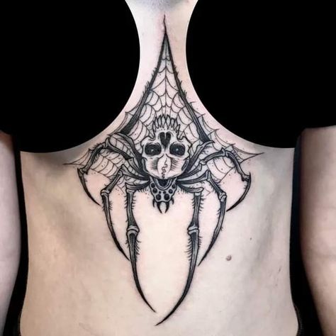 Sternum And Stomach Tattoo, Spider Underboob Tattoo, Spider Web Sternum Tattoo, Spiderweb Underboob Tattoo, Spiderweb Sternum Tattoo, Spider Sternum Tattoo, Skull Sternum Tattoo, Goth Sternum Tattoo, Gothic Style Tattoos