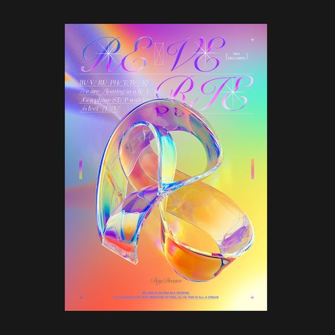 'reverie'holographic prism acid poster design Hologram Poster Design, Prism Poster Design, Hologram Graphic Design, Holographic Poster Design, Prism Graphic Design, Holographic Graphic Design, Holographic Poster, Prism Logo, Holographic Displays