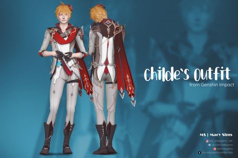 Childe`s Outfit from Genshin Impact | MS | Mary Sims on Patreon Sims 4 Challenges, Sims 4 Traits, Sims Packs, Sims 4 Anime, Sims 5, Sims 4 Expansions, Tumblr Sims 4, Sims 4 Cc Folder, Save Outfits