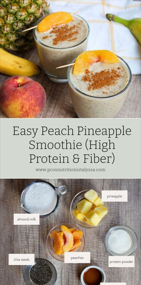 Fuel up with a peach smoothie with protein powder, ideal as a post workout snack or a hormone balancing breakfast. This healthy peach smoothie drink is one of my high fiber smoothies that’s perfect for recovery and balance. Hormone Balancing Breakfast, Healthy Peach Smoothie, Smoothie With Protein Powder, Smoothie With Protein, Pineapple Protein Smoothie, High Protein Breakfast Smoothies, Gerd Diet Recipes, High Fiber Smoothies, Fiber Smoothie