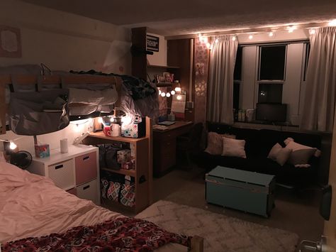 My dorm room in McNutt Quad at Indiana University (blush and gold) Indiana University Dorm Room Ideas, Indiana University Dorm, Quad Dorm Room Ideas, Dorm Room List, Single Dorm Room, University Dorms, Student Living, Residence Hall, Girls Dorm Room