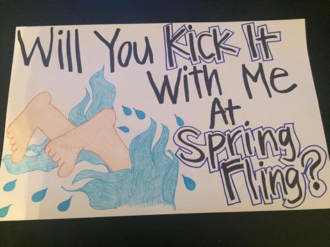 Makenna's sign to ask a boy to The Sadie Hawkins dance. They're both in water polo and swim. Spring Fling Poster Ideas, Spring Fling Proposals, Sadies Proposals, Soccer Sayings, Sadie Hawkins Proposals, Dance Asks, Prom Posals, Sadies Proposal, Sadie Hawkins Dance