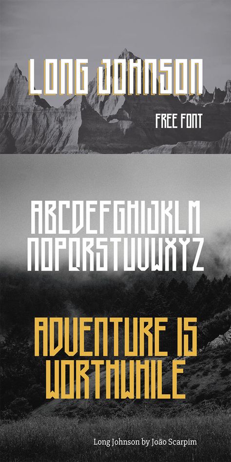 #Free Long Johnson #Display #Font is a clean industrial condensed free font created by João Scarpim. It contains only uppercase glyph. This font perfectly suited for logos, advertisement, labels, badges, headlines, magazines, name card, titles, etc. via @creativetacos Sweet Branding, Graphic Design Freebies, Free Web Design, Typography Branding, Typeface Font, Font Inspiration, Graphic Design Fonts, Student Project, Calligraphy Fonts