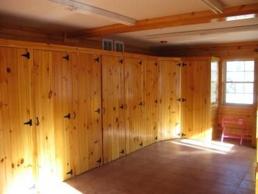 Built-in tack lockers - Around The Farm - Chronicle Forums Tack Room Lockers, Tack Locker, Horse Tack Rooms, Built In Lockers, Ranch Ideas, Horse Barn Designs, Dream Stables, Stables Design, The Door Is Open