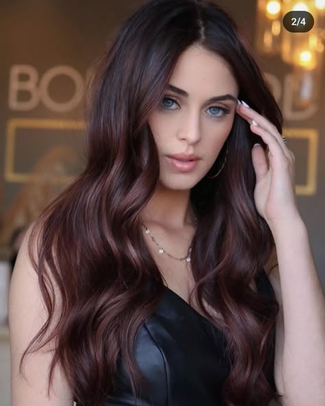 Deep Winter Hair Color, Beautiful Dark Brown Hair, Dark Red Hair Color Ideas, Brunette Ideas, Mahogany Brown Hair, Dark Brown Hair Color Ideas, Burgundy Balayage, Auburn Red Hair, Pretty Red Hair