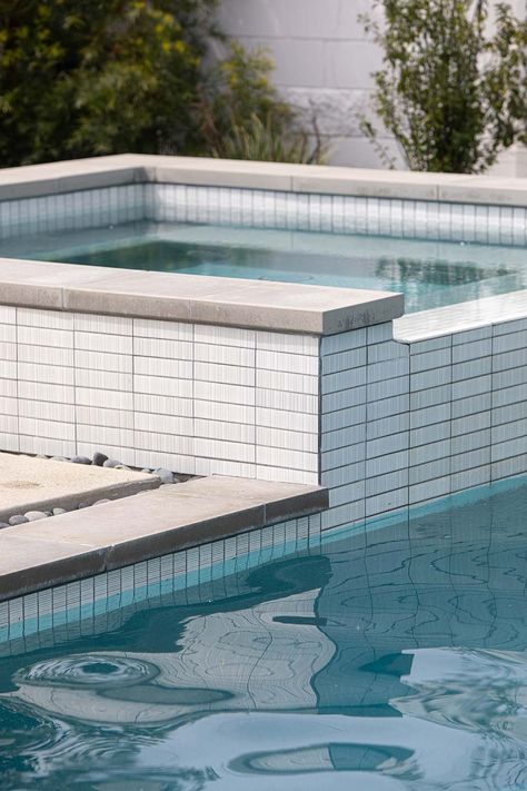 Pool Tile Waterline, Vertical Pool, California Pool, Waterline Pool Tile, Cement Pools, Pool Tile Designs, Pool Makeover, Spa Tile, California Pools