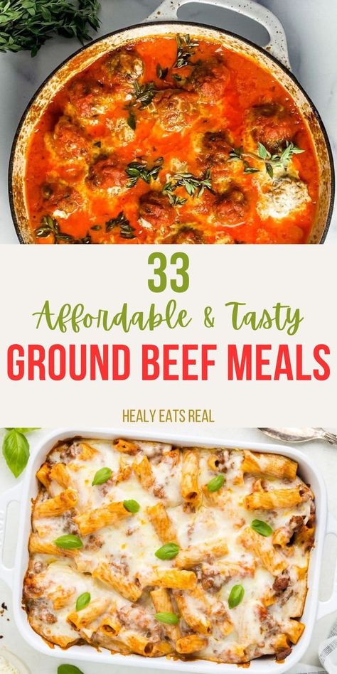 33 Ground Beef Meals that are Delicious and Affordable - Ground beef is the ultimate comfort staple—budget-friendly, filling, tasty, and familiar in the kitchen. But it's easy to fall into a recipe rut. Shake things up with this exciting collection of ground beef recipes! From the cheesy bliss of a Cheeseburger Tater Tot Casserole to quick-fix eats like One-Pan Ground Beef Alfredo Pasta, these dishes bring excitement back to your table with dynamic flavors.  via @healyeatsreal Quick Healthy Ground Beef Recipes, Creative Ground Beef Recipes, Ground Beef Alfredo Pasta, Beef Alfredo Pasta, Ground Beef Alfredo, Beef Alfredo, Ground Beef Meals, Real Posts, Easy Diner