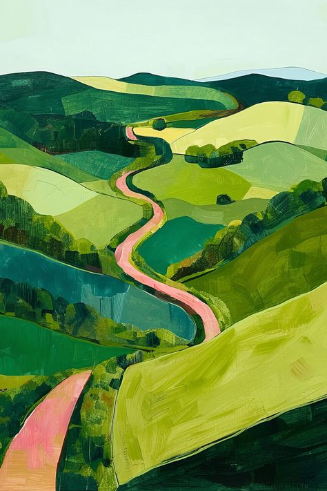 This digital art print features an abstract impressionist landscape painting of rolling hills, and a winding road surrounded by trees. Whether you favor traditional, modern, boho, glam, farmhouse, cottagecore, minimalist or maximalist decor style, this stunning artwork is a perfect statement print for a gallery wall, in your living room, your bedroom or in any special spot in your home. Once you purchase this art, you will be directed to a link where you can instantly download the files to print. You will receive five 300dpi jpgs that can be printed at the following sizes and ratios: *Any 2:3 ratio size up to 20" x 30" *Any 3:4 ratio size up to 24" x 32" *Any 4:5 ratio size up to 24" x 30" *Any square size up to 28" x 28" *A2, A3, A4, A5 or A6 You can print this art at Mpix.com, VivyxPrint Monochromatic Illustration Color Schemes, Road And Trees Painting, Boho Digital Art, Art Gallery Landscape, Rolling Hills Landscape, Hills Painting, Monochromatic Illustration, Path Art, Hills Landscape