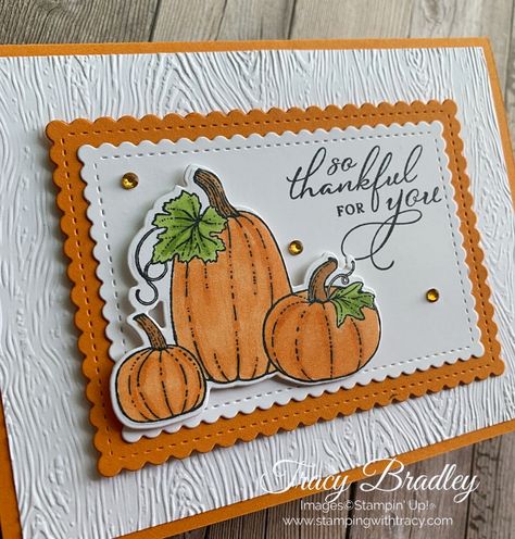 Fall Cards Handmade, Thanksgiving Cards Handmade, Fall Greeting Cards, Carte Halloween, Pretty Pumpkins, Pumpkin Cards, Calendar Ideas, Thanksgiving Cards, Outside The Box