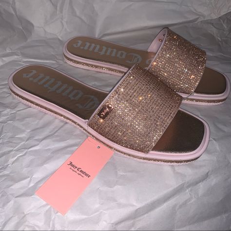 New With Tag. No Box. Juicy Couture Yasha Sandal Rose Gold Wj04282w Rhinestones Size 8 Sparkly Chanclas, Pewter Heels, Gold Slides, Pretty Sandals, Juicy Couture Shoes, Rosa Gold, Pretty Shoes Sneakers, Couture Shoes, Pink Bling