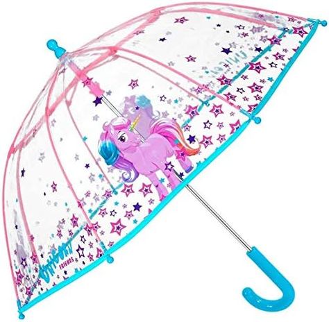 Unicorn Kids Umbrella by Ram Stores: Bubble Stick Design for Girls, Windproof Dome Brolly with Safety Features, Ages 3-6, Transparent, 64cm Diameter - Stylish and Practical