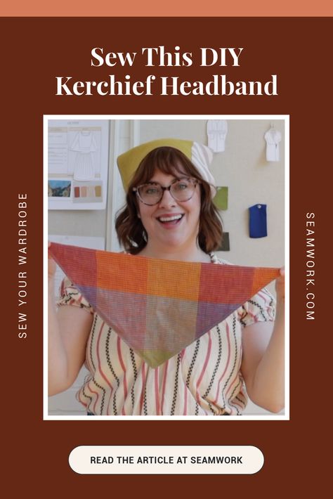 Sew a DIY, no-pattern kerchief headband. Perfect for fabric scraps! Diy Kerchief, King Arthur Aesthetic, Kerchief Headband, Kerchief Pattern, Sewing Patterns Bags, Accessories To Sew, Scarf Sewing Pattern, Kerchief Hair, Head Bandana