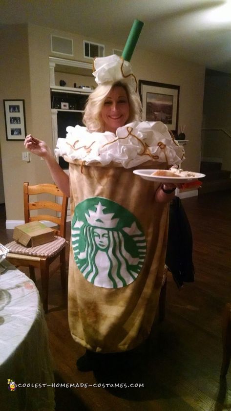 I (Lisa) am wearing the costume I made this year! I made it because it is my favorite Starbuck's drink. I made this costume completely by hand and sew... Pumpkin Spice Latte Costume, Coffee Cup Costume, Starbucks Halloween Costume, Starbucks Costume, Diy Starbucks, Starbucks Latte, 2015 Halloween Costumes, Starbucks Diy, Starbucks Halloween