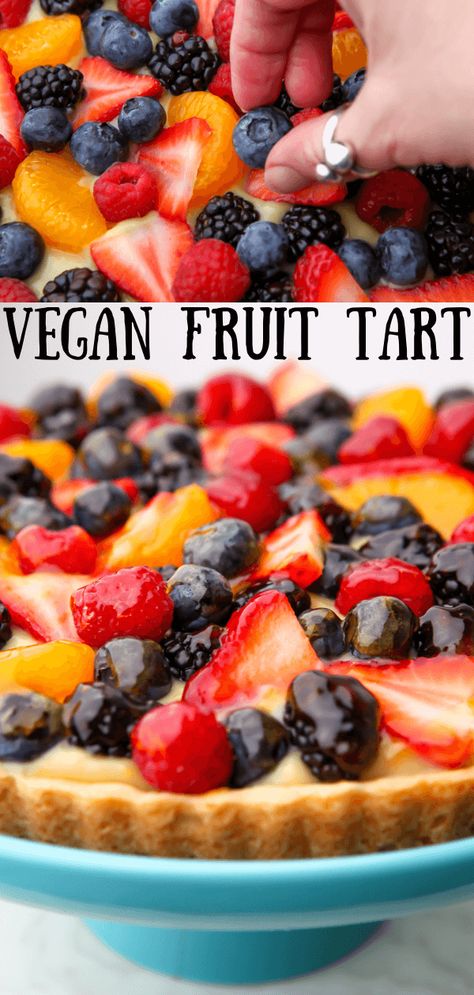 Ostara Foods Vegan, Vegan Desserts Fruit, Vegan Berry Dessert Recipes, Spring Desserts Vegan, Fruit Tart Vegan, Whole Foods Fruit Tart Recipe, Vegan Fruit Dessert Recipes, Vegan Easter Dessert Easy, Vegan Fruity Desserts